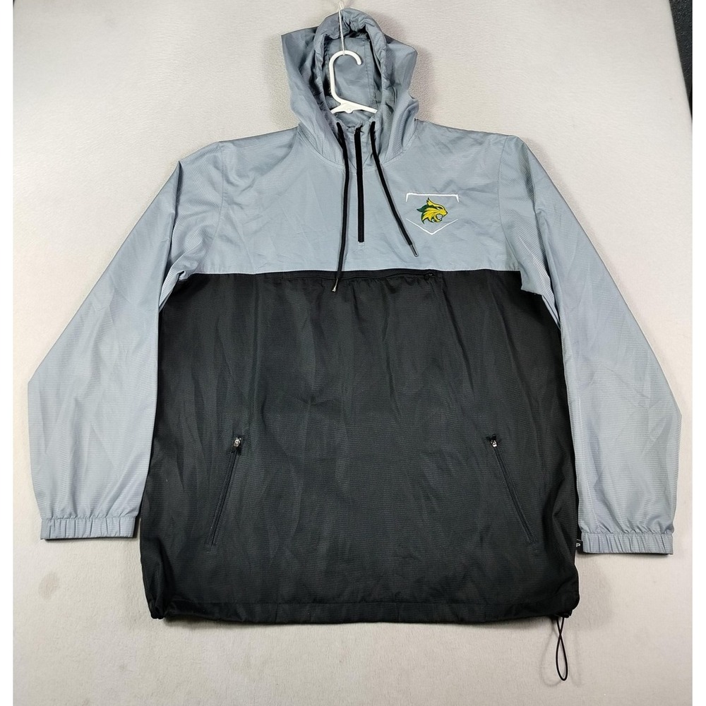 Pennant Sportswear Jacket Mens Large Gray Black Hooded 1/4 Zip Team Windbreaker